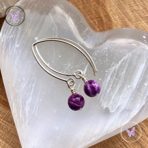 Sugilite Silver Angled Earrings